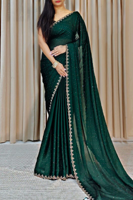 ddfox Self Design Banarasi Chiffon Saree(Green)