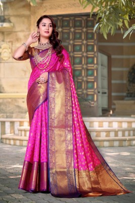 Aksh Fashion Self Design, Woven Banarasi Silk Blend, Jacquard Saree(Pink)