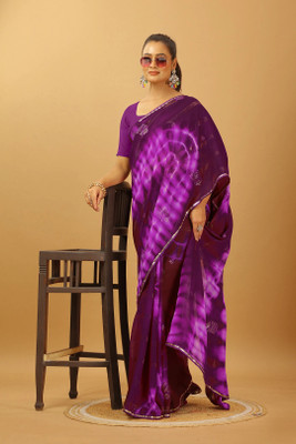DURGACREATION Solid/Plain Bollywood Georgette Saree(Purple)