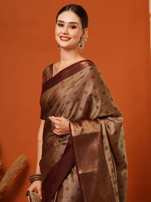 WINKLECART Woven Mysore Handloom Pure Silk Saree(Beige)