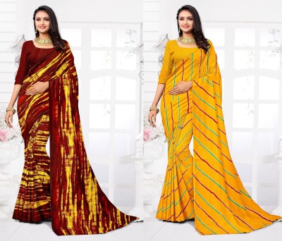 STYLEVEDA Paisley Daily Wear Georgette Saree(Pack of 2, Yellow, Brown)