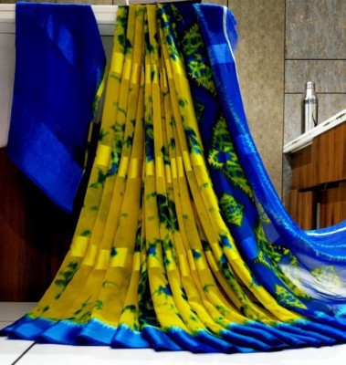 Hensi sarees shop Printed Kovai Jacquard, Cotton Silk Saree(Pack of 2, Blue, Yellow)