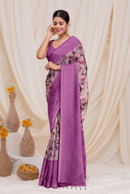 Dharmata Enterprise Digital Print Kanjivaram Cotton Silk Saree(Purple)