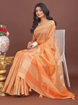 Tasrika Woven Banarasi Organza Saree(Orange)