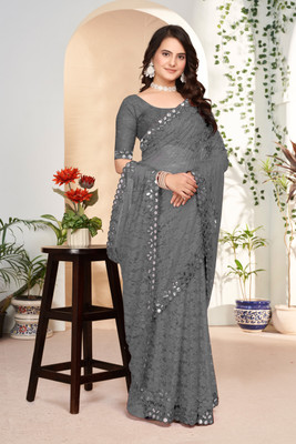 MAA CREATION Embroidered Bollywood Net Saree(Grey)