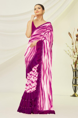 Georgette Saree Printed Bollywood Georgette, Chiffon Saree(Purple)