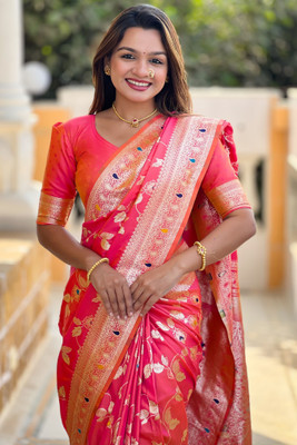 ROOP LAVANYA Printed Banarasi Jacquard, Art Silk Saree(Pink)