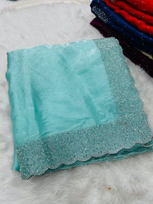 STITCH N SOLUS Embellished Bollywood Georgette Saree(Light Blue)
