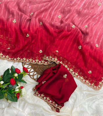 ShopGlobal Embroidered Handloom Chiffon Saree(Multicolor)
