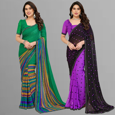 Anmi Embellished, Printed, Self Design Bollywood Georgette Saree(Pack of 2, Multicolor)