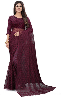 Saadhvi Self Design Bollywood Net Saree(Purple)