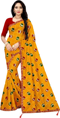 Aaradhna Self Design, Printed, Digital Print, Geometric Print, Embroidered Bandhani Georgette Saree(Yellow)