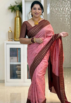 FEBART CREATION Woven Banarasi Pure Silk Saree(Pink)