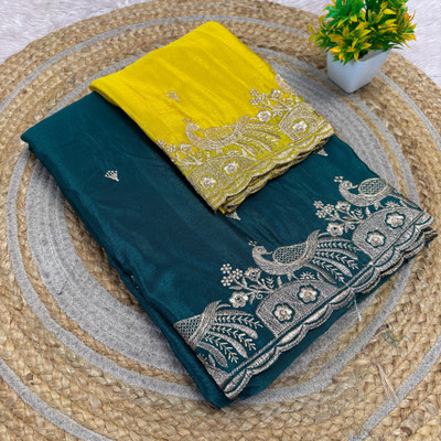 shrijamyaham Embroidered Bollywood Crepe Saree(Green)
