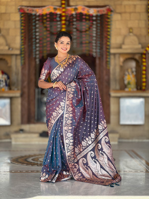 Zeekha Woven Daily Wear Silk Blend Saree(Blue)