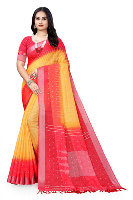 supalee tex Digital Print Bollywood Linen Saree(Mustard)