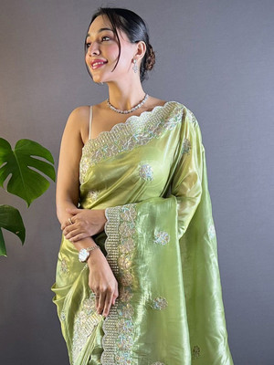ANOUK Embellished Banarasi Tissue Saree(Green)