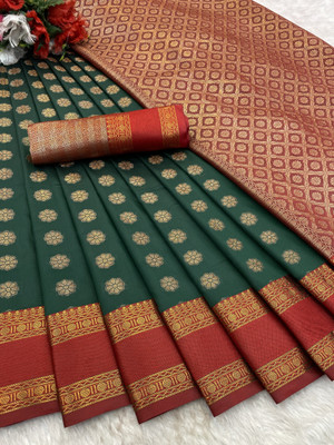 jaygurudev Printed, Woven Bollywood Pure Silk Saree(Green)