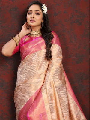 Divastri Embellished, Woven Mysore Cotton Silk Saree(Cream)
