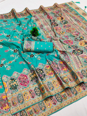 PALLUPOCKET Woven Kanjivaram Jacquard Saree(Blue)