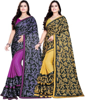 DECOFIN Embellished, Floral Print Bollywood Lycra Blend Saree(Pack of 2, Purple, Mustard)