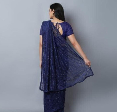 NEXA Self Design Bollywood Net Saree(Blue)