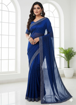 Shree Maashakti Trading Embellished Bollywood Pure Silk Saree(Dark Blue)