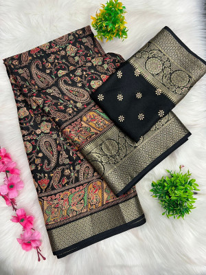 BADE SUHANE Floral Print, Woven, Temple Border Kalamkari Art Silk Saree(Multicolor)