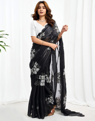 Satrani Embellished, Embroidered Bollywood Jimmy choo, Chiffon Saree(Black)