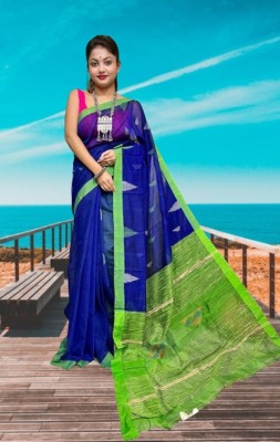 Arup Textile Woven Handloom Cotton Silk Saree(Blue)