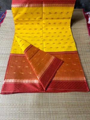 TanaPoren Self Design Tant Pure Cotton Saree(Yellow)