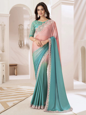 Tasrika Embellished Bollywood Georgette Saree(Pink, Green)