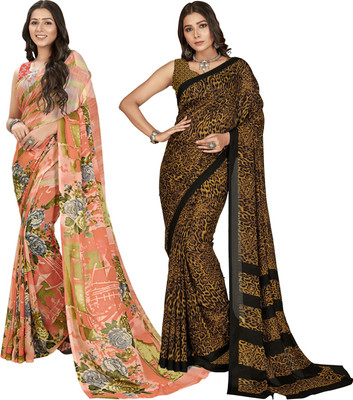 Anand Sarees Printed Daily Wear Georgette Saree(Pack of 2, Multicolor, Pink)