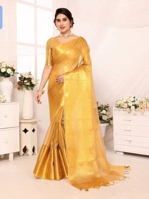 AHMAD TRADER Woven Banarasi Handloom Tissue Saree(Gold)