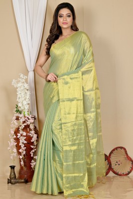 DipDiya Solid/Plain, Self Design, Woven Handloom Cotton Blend Saree(Green)