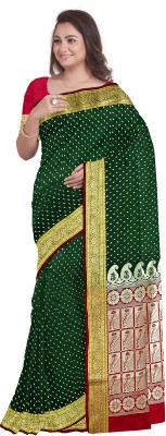 Zoofa Creation Embellished Banarasi Satin, Silk Blend Saree(Dark Green)