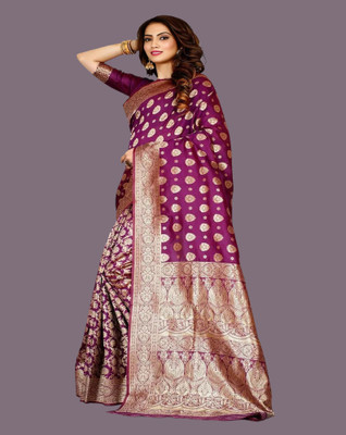SHRIMAY Woven Kanjivaram Silk Blend Saree(Purple)