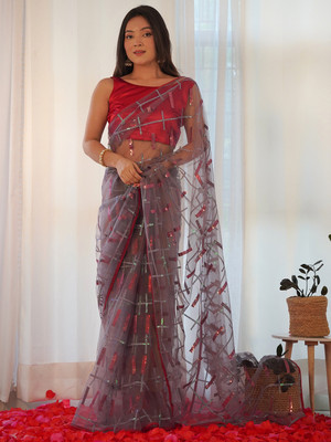 Divastri Embellished Bollywood Net Saree(Grey)