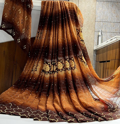Bombey Velvat Fab Printed Bhagalpuri Chiffon, Georgette Saree(Orange)