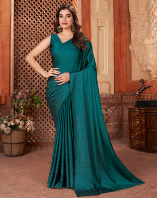 SIRIL Solid/Plain, Embellished Bollywood Satin, Silk Blend Saree(Green)