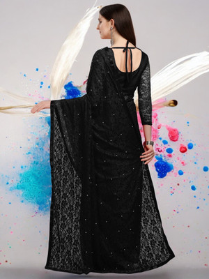 NEXA Self Design Bollywood Net Saree(Black)