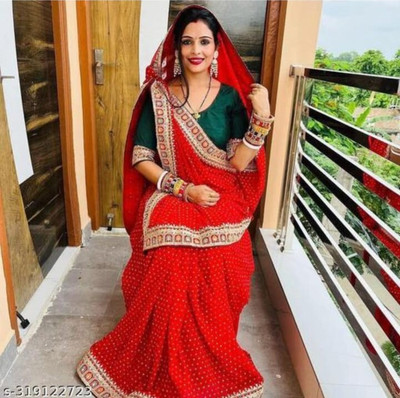 Metro Traders Self Design Bandhani Georgette Saree(Red)