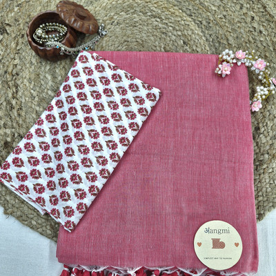 aangmi Printed Handloom Khadi Saree(Pink)