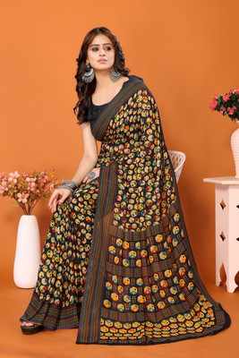 YASHIKA Printed Bollywood Georgette Saree(Black)