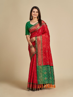 Yogik Creation Floral Print Banarasi Art Silk Saree(Red)