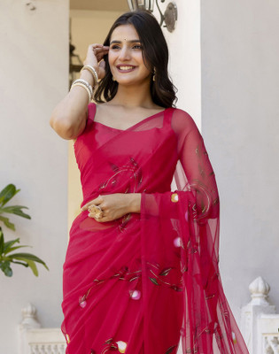 Satrani Printed Bollywood Georgette Saree(Red)