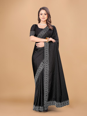 Tejal Creation Self Design Bollywood Crepe Saree(Black)