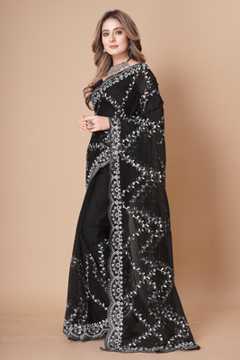 SHELDROM MART Embroidered Bollywood Net Saree(Black)