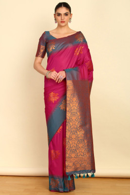 soch Woven Bollywood Silk Blend Saree(Pink)