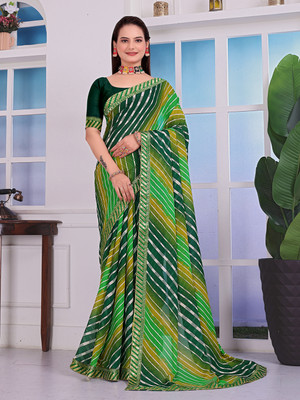 Anmi Printed Bandhani Georgette Saree(Green)